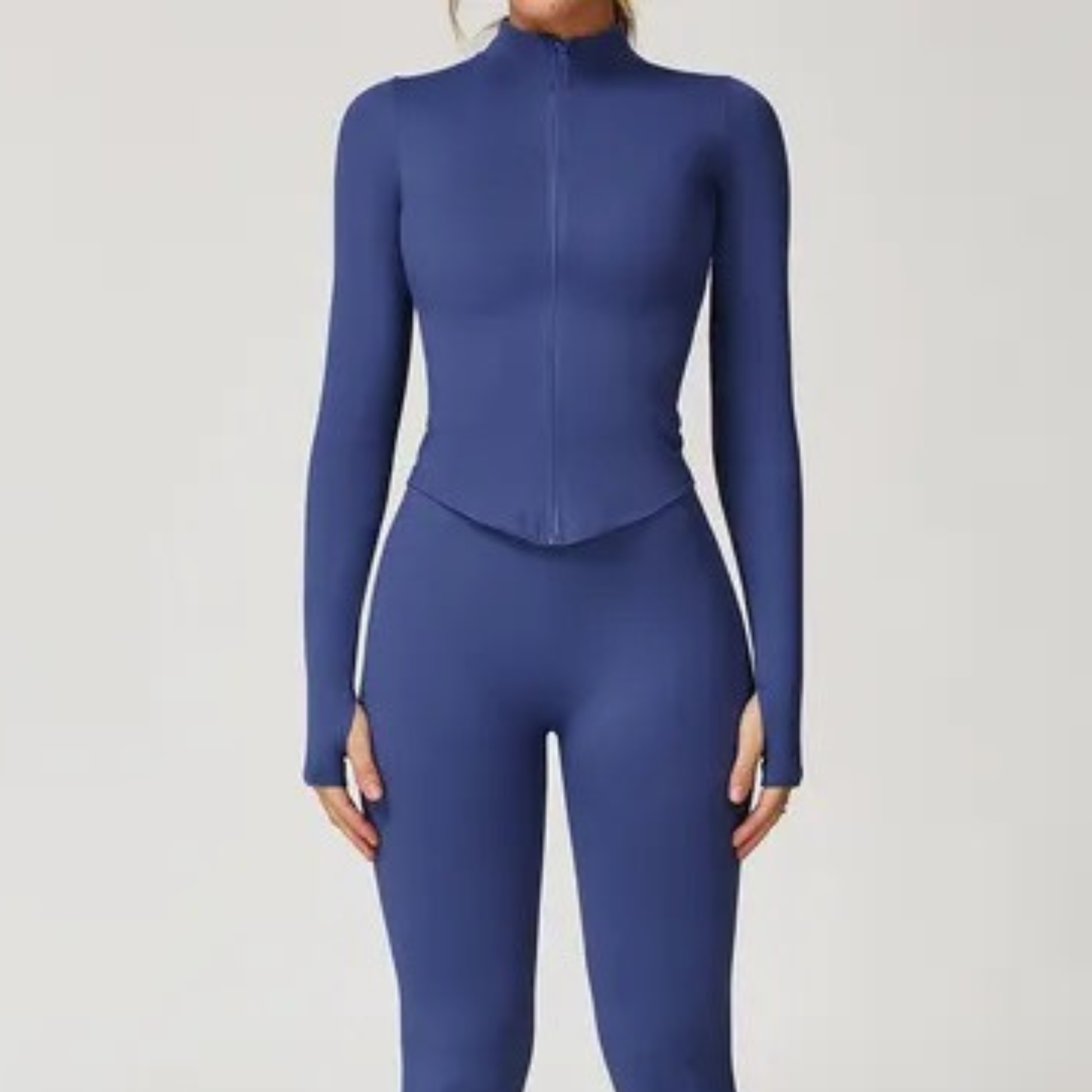 Blue women’s zip-up gym top – breathable, lightweight long-sleeve workout jacket by ELEV8HER for training and athleisure