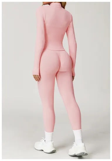 Pink sculpting women’s gym leggings by ELEV8HER – flattering high-rise leggings with structured seams for a smooth fit